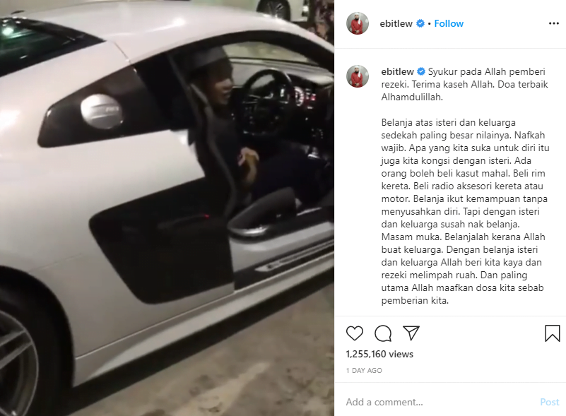 Pesan Ustaz Ebit Lew "Duit Tinggal Atas Meja, Beri Kad Bank Pada Isteri" Belanja atas isteri dan keluarga sedekah paling besar nilainya. 6 kereta