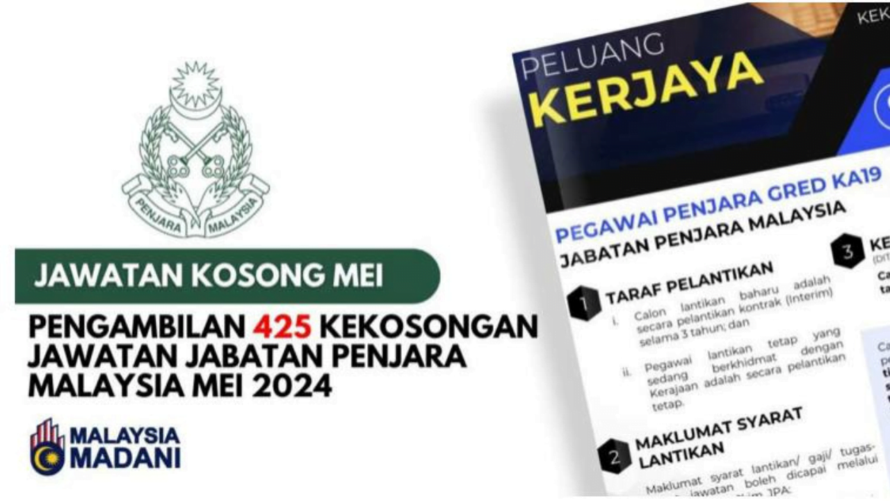 Jabatan Penjara Malaysia membuka 425 kekosongan jawatan untuk Mei 2024. 7 Add a heading 1 1